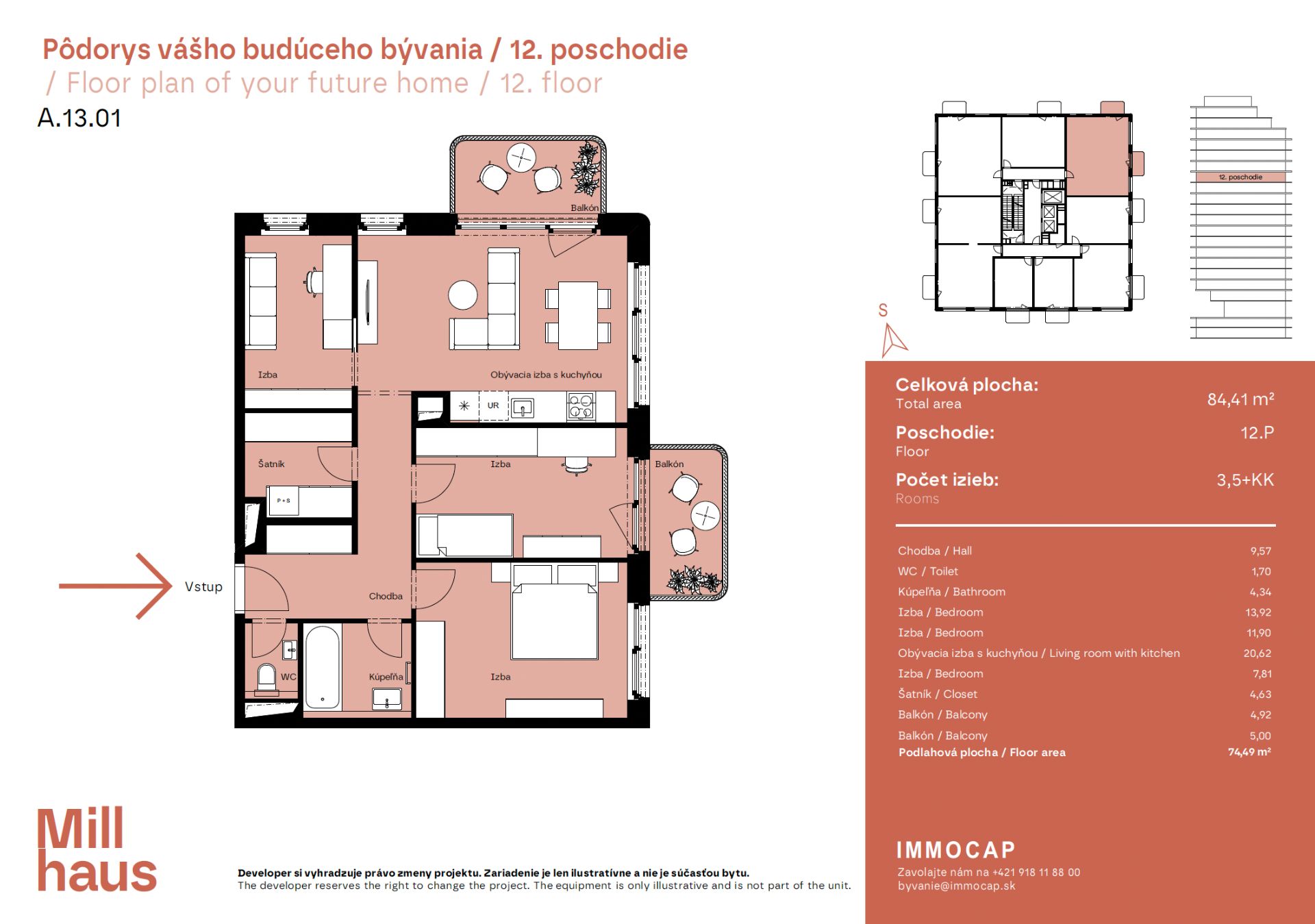NUERA︱MILLHAUS - 3,5i byt, šatník + 2x balkón, parking